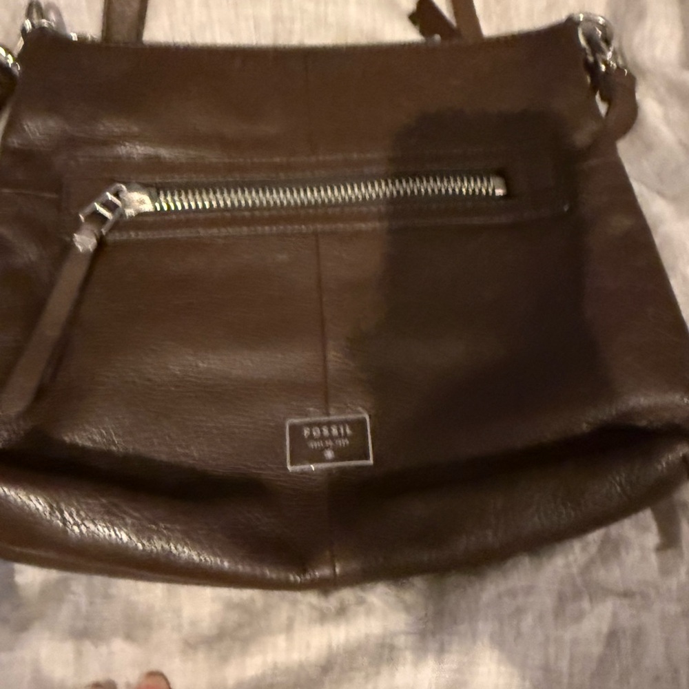 brown leather Fossil Issue No. 1954 crossbody bag